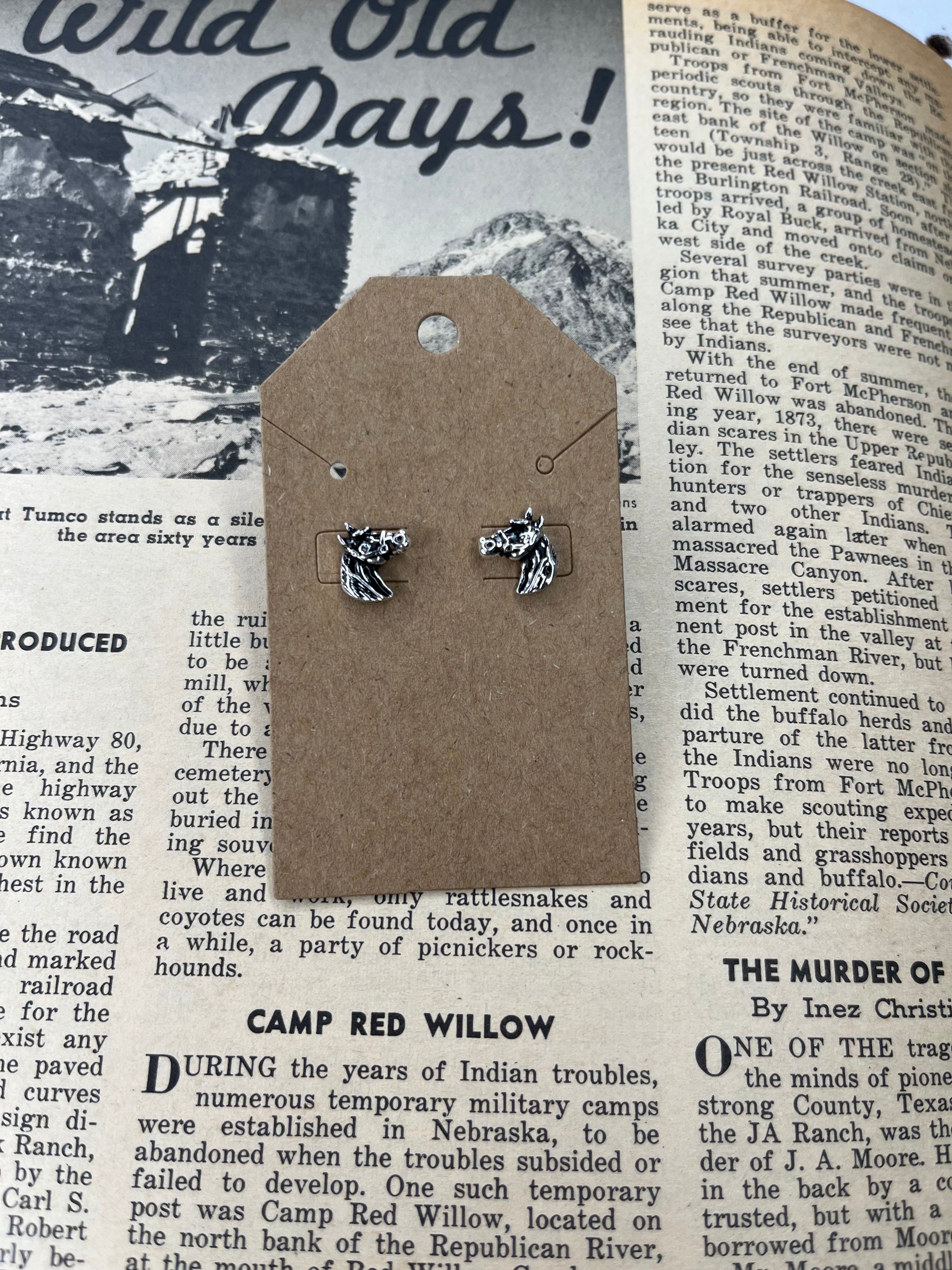 Faux Silver Tiny Horse Studs