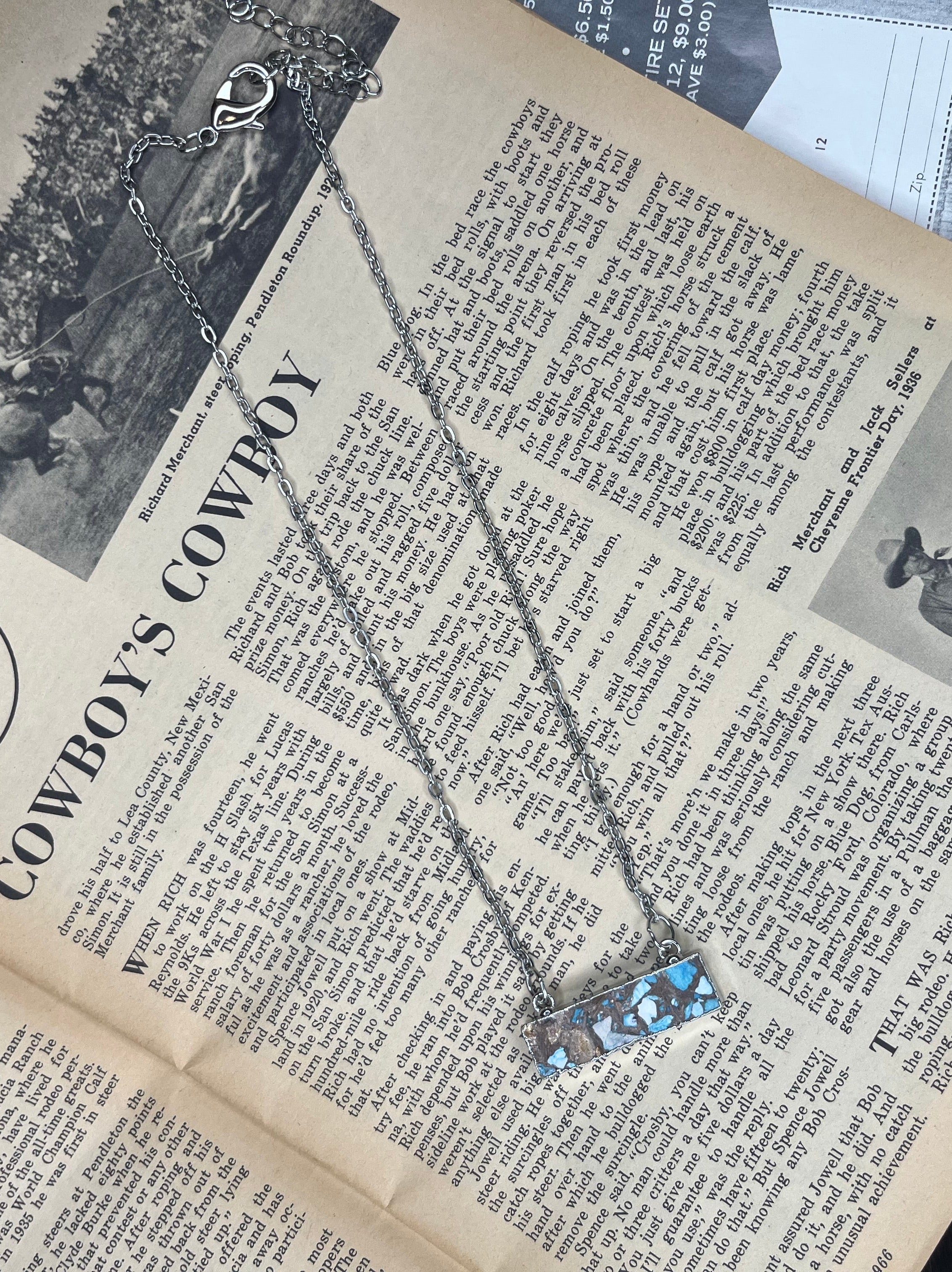 Faux Silver and Gemstone Double Sided Bar Necklace