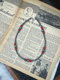 Faux Silver Pearls and Red Gemstone Variated Necklace