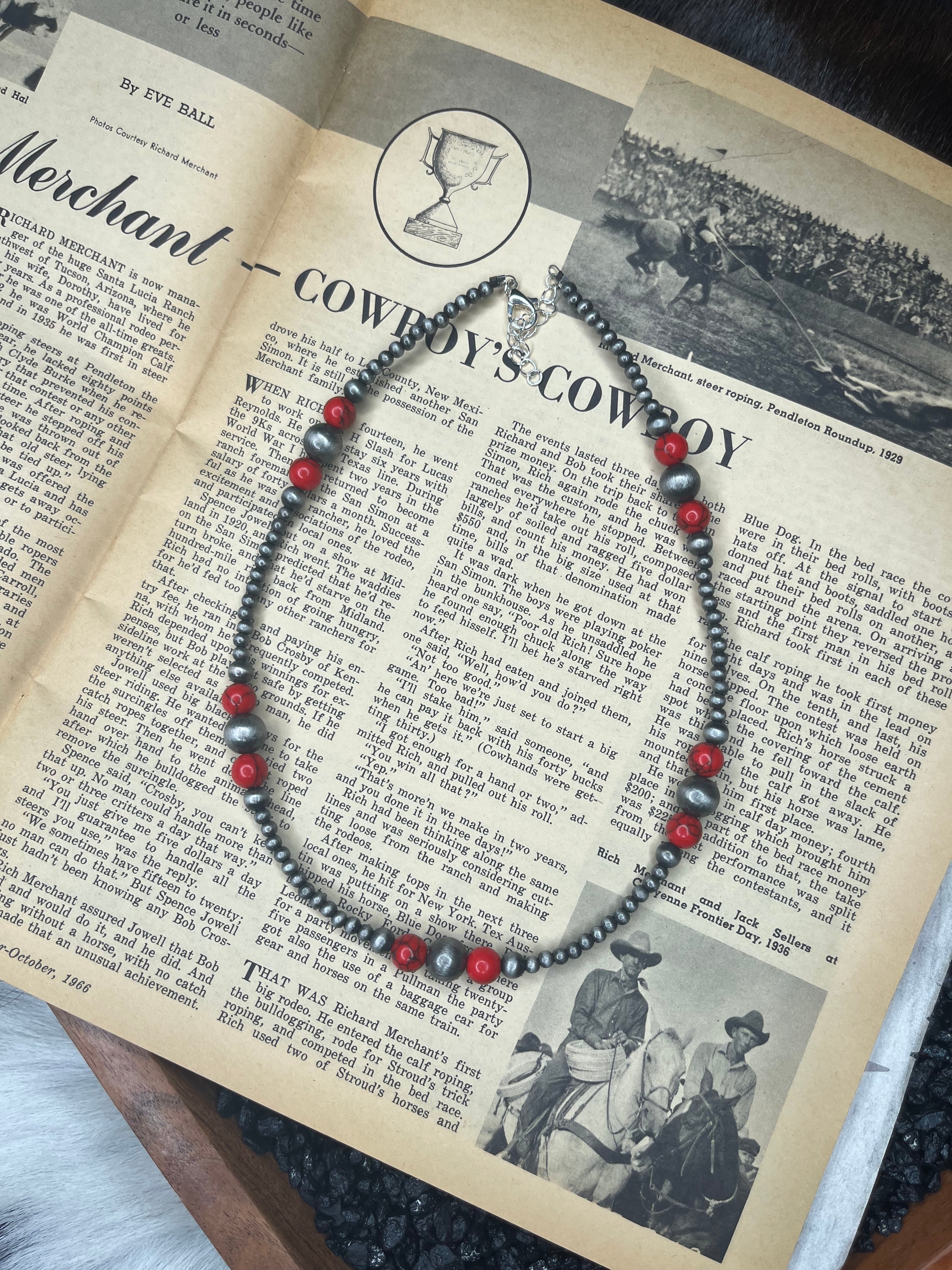 Faux Silver Pearls and Red Gemstone Variated Necklace