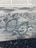 Faux Silver Pearls and Turquoise Drop Hoop Earrings