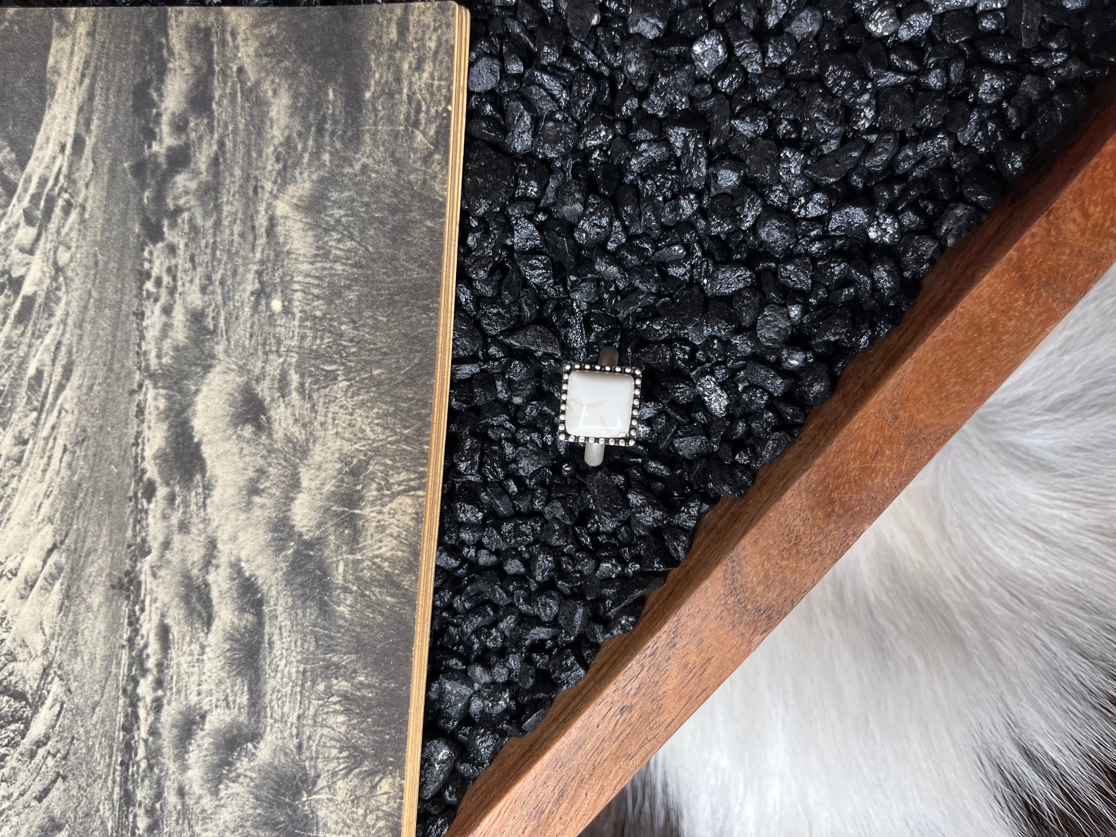 Faux Silver and White Gemstone Adjustable Ring