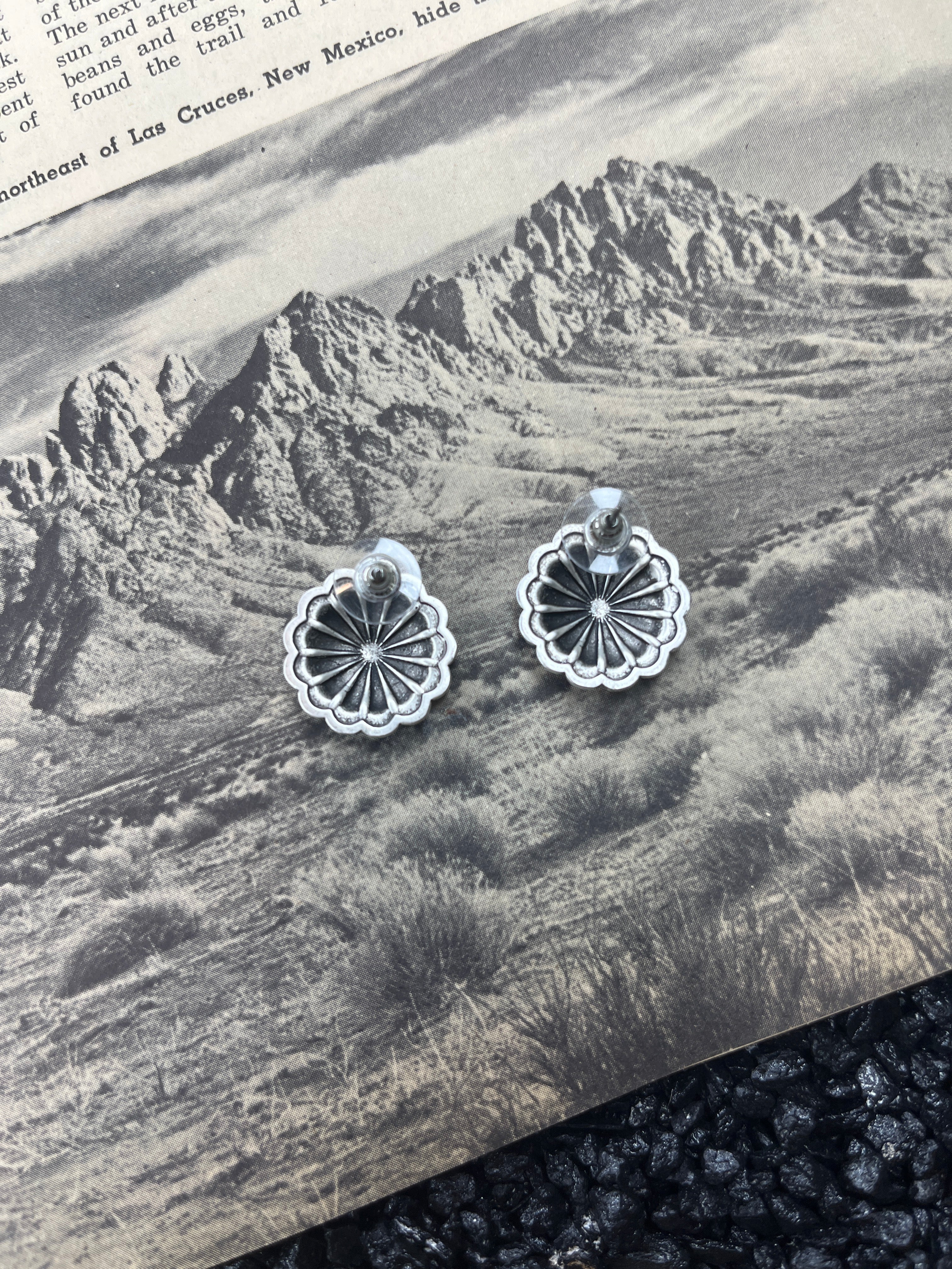 Faux Silver Concho Earrings