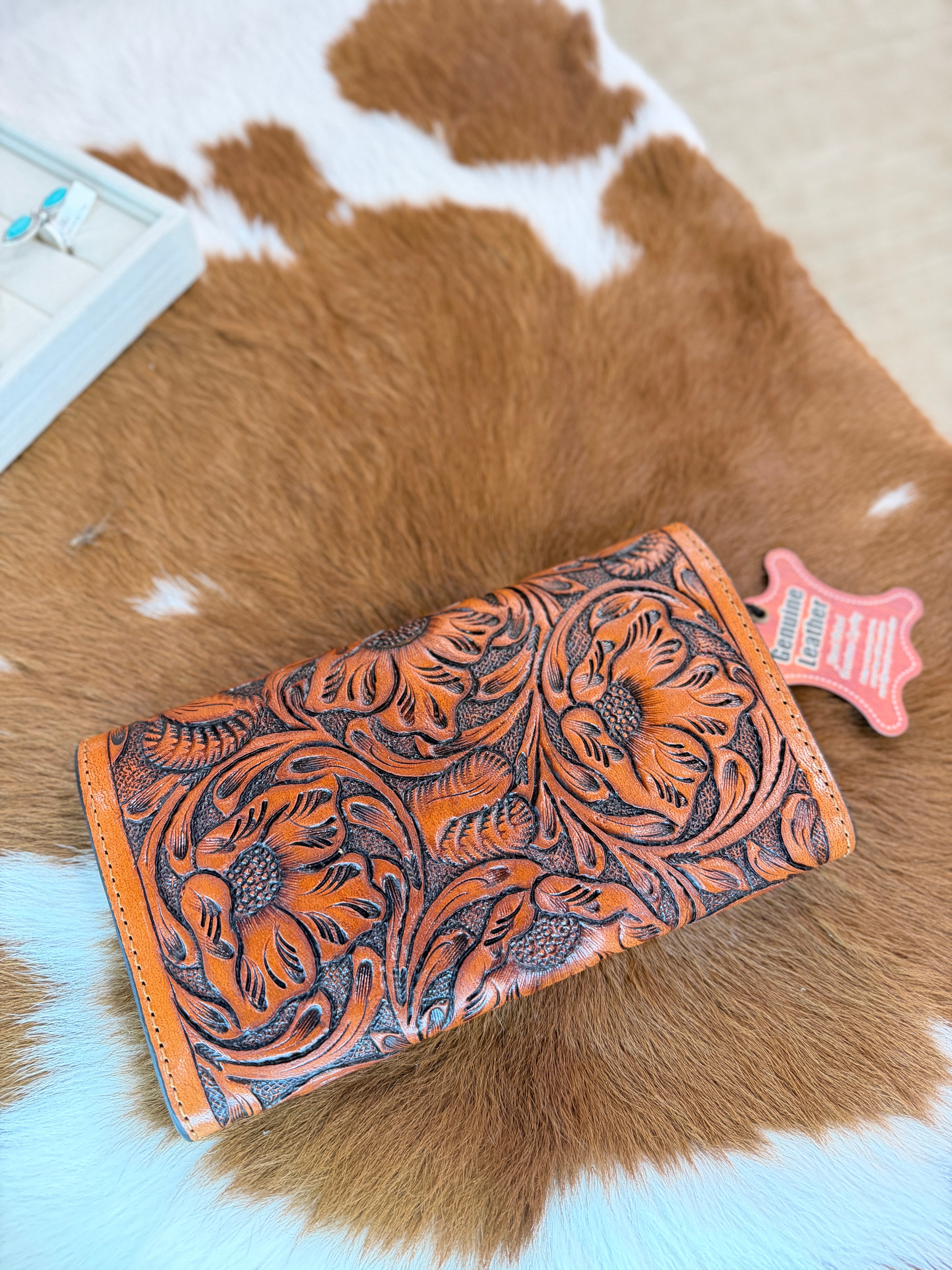 O'hlay Dark Floral Tooled Leather Wallet