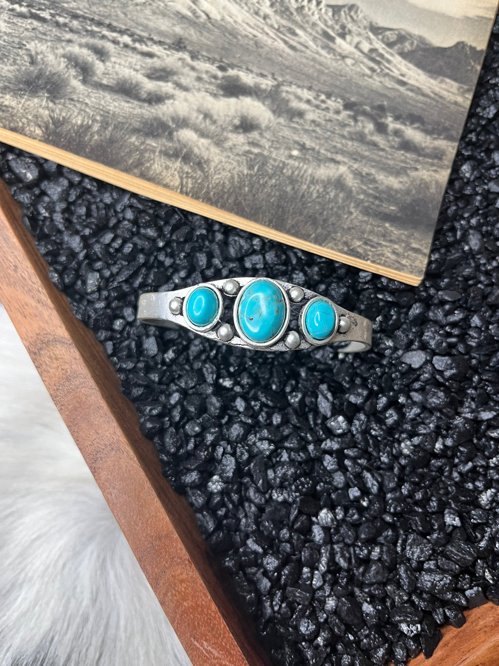 Faux Silver and Turquoise 3 Stone Cuff