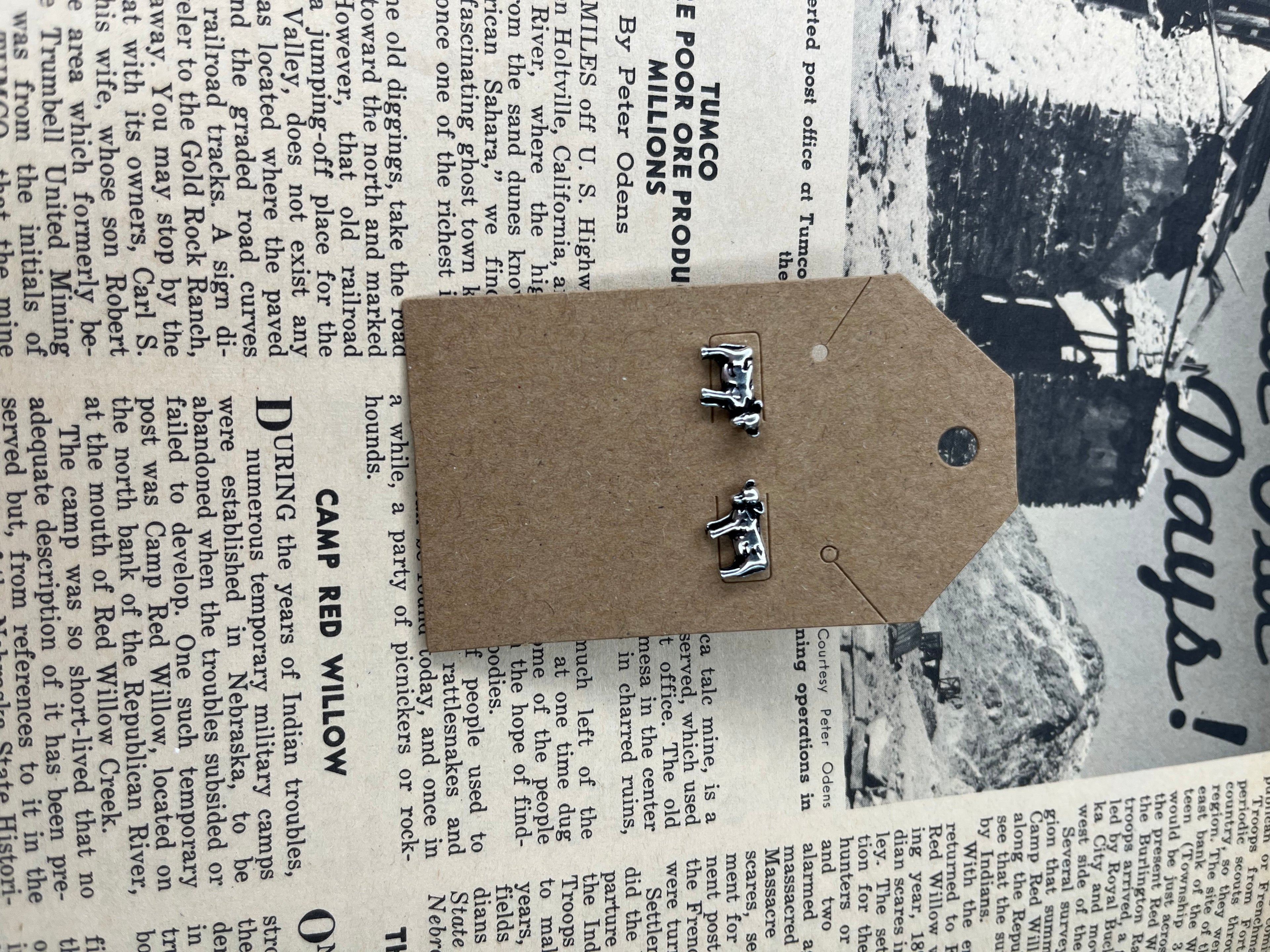 Tiny Faux Silver Cow Studs