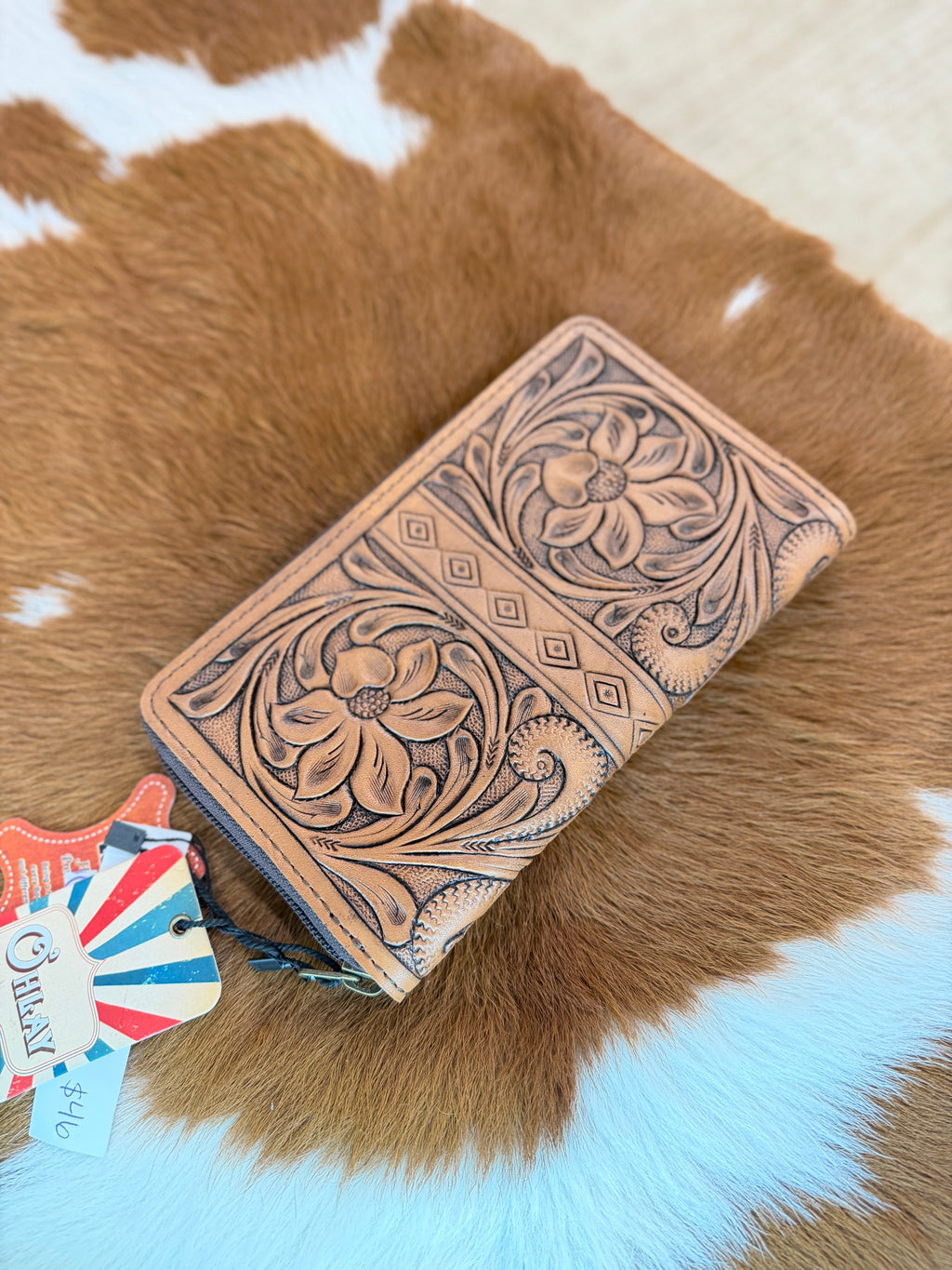 O'hlay Tooled Leather Light Floral Wallet