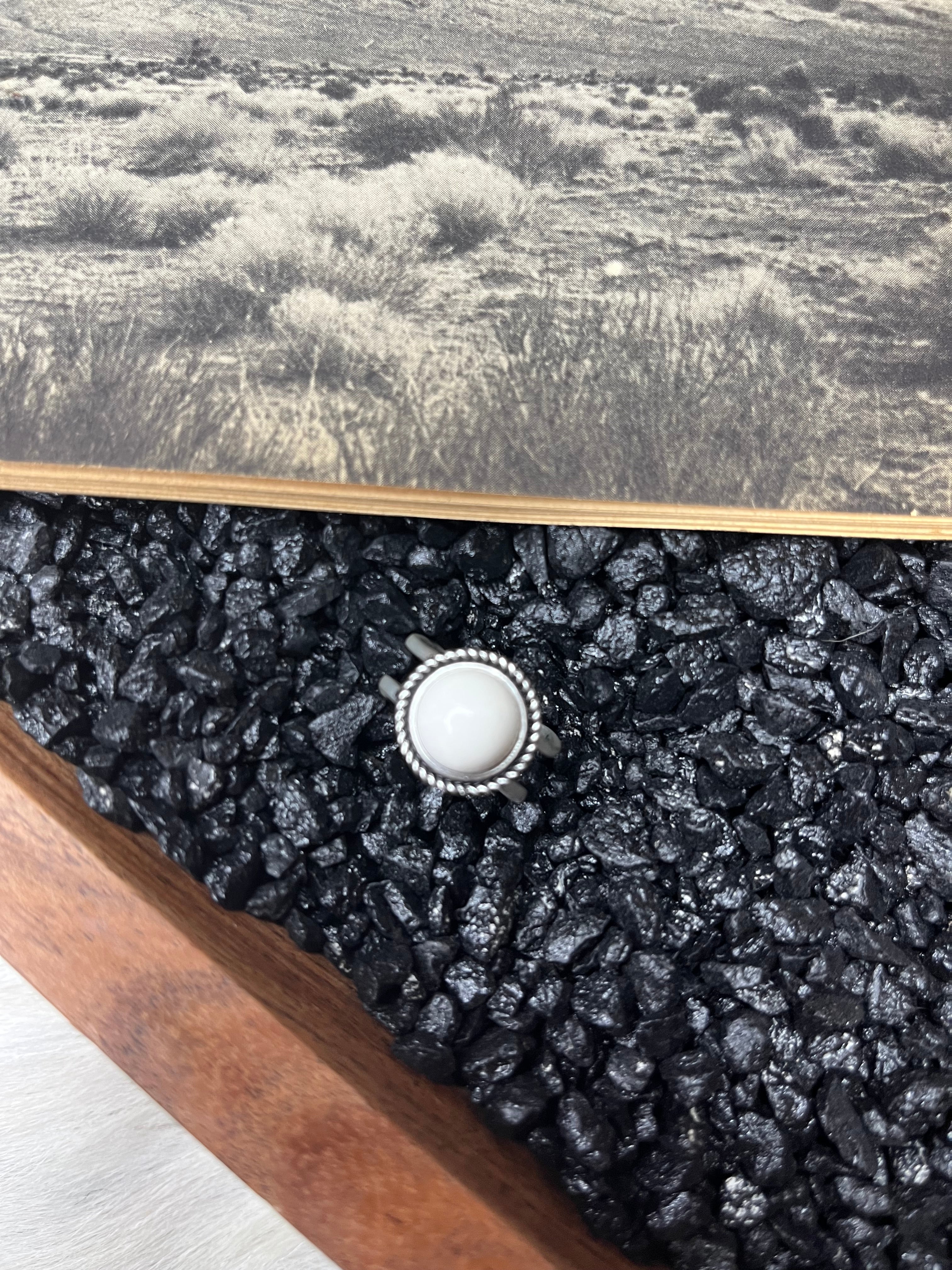 Faux Silver and White Gemstone Adjustable Ring