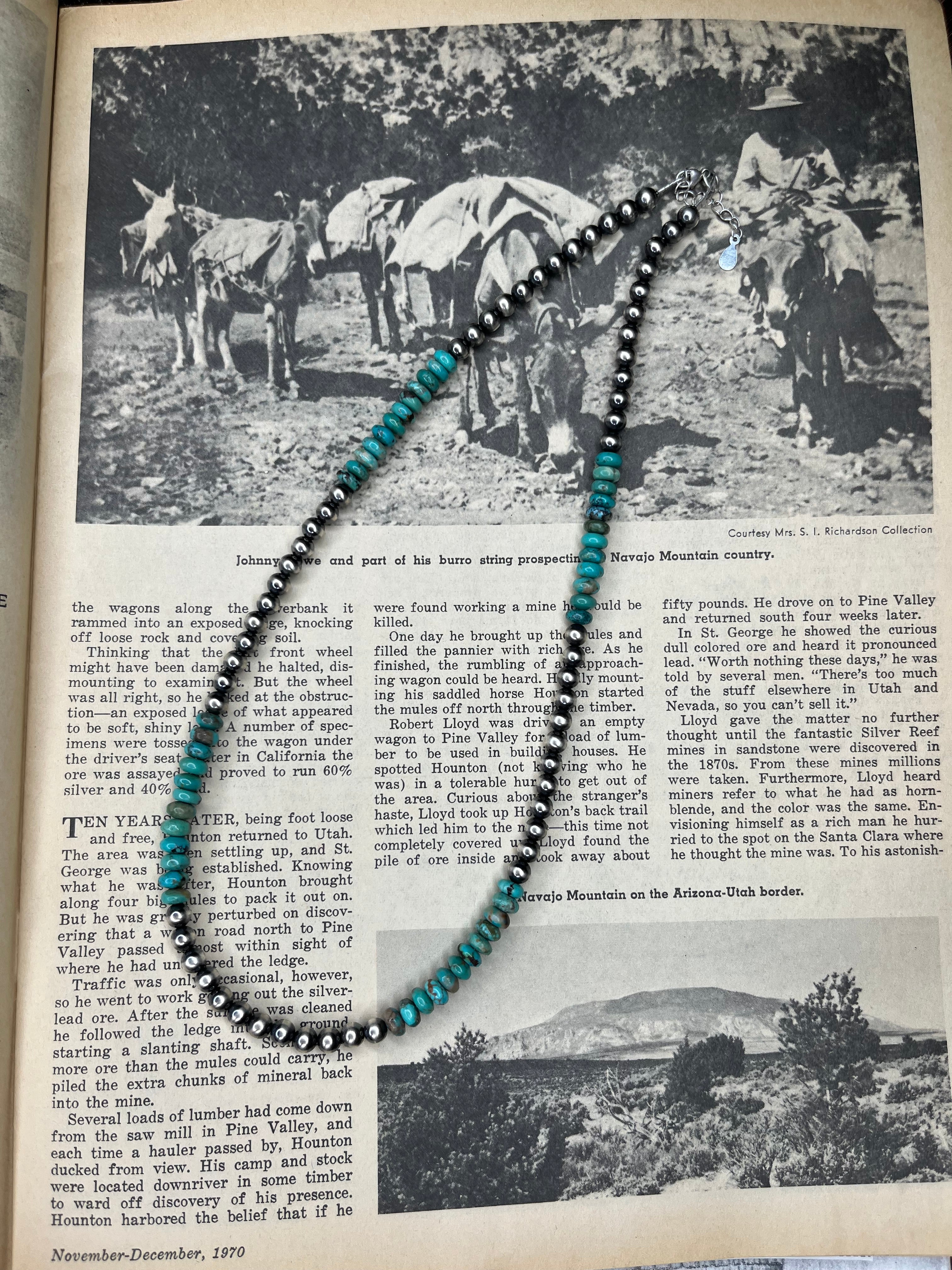5mm Genuine Sterling Silver Pearls with 6mm Genuine Turquoise Necklace