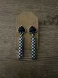 Faux Silver Checkered Spade Earrings