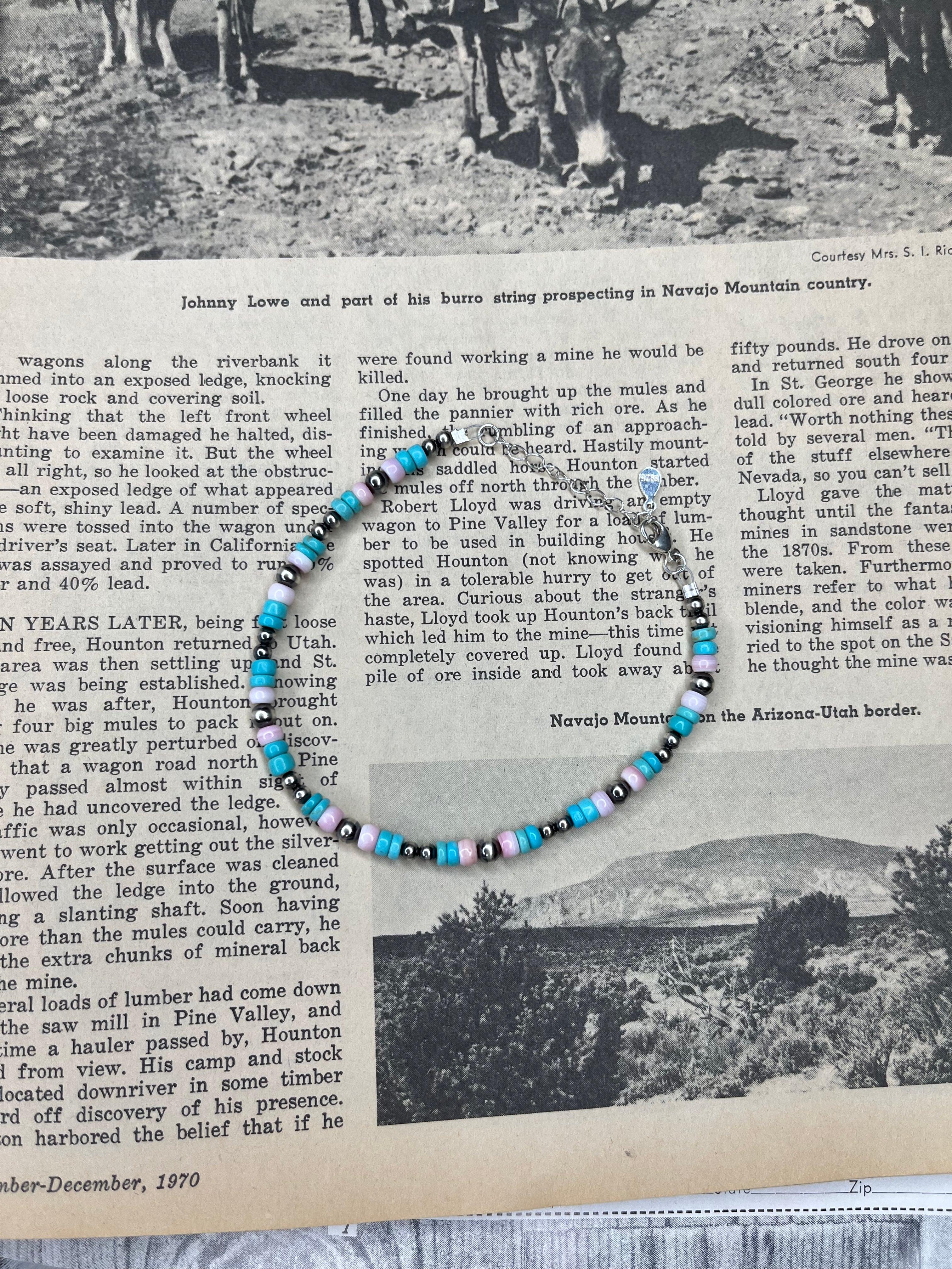 3mm-4mm Genuine Sterling Silver Pearls with Turquoise and Pink Conch
