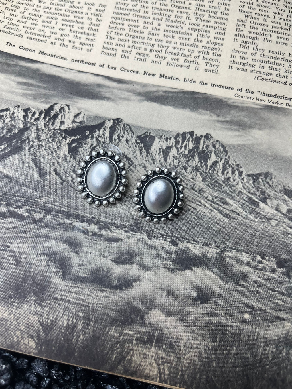 Faux Silver Boho Oval Studs