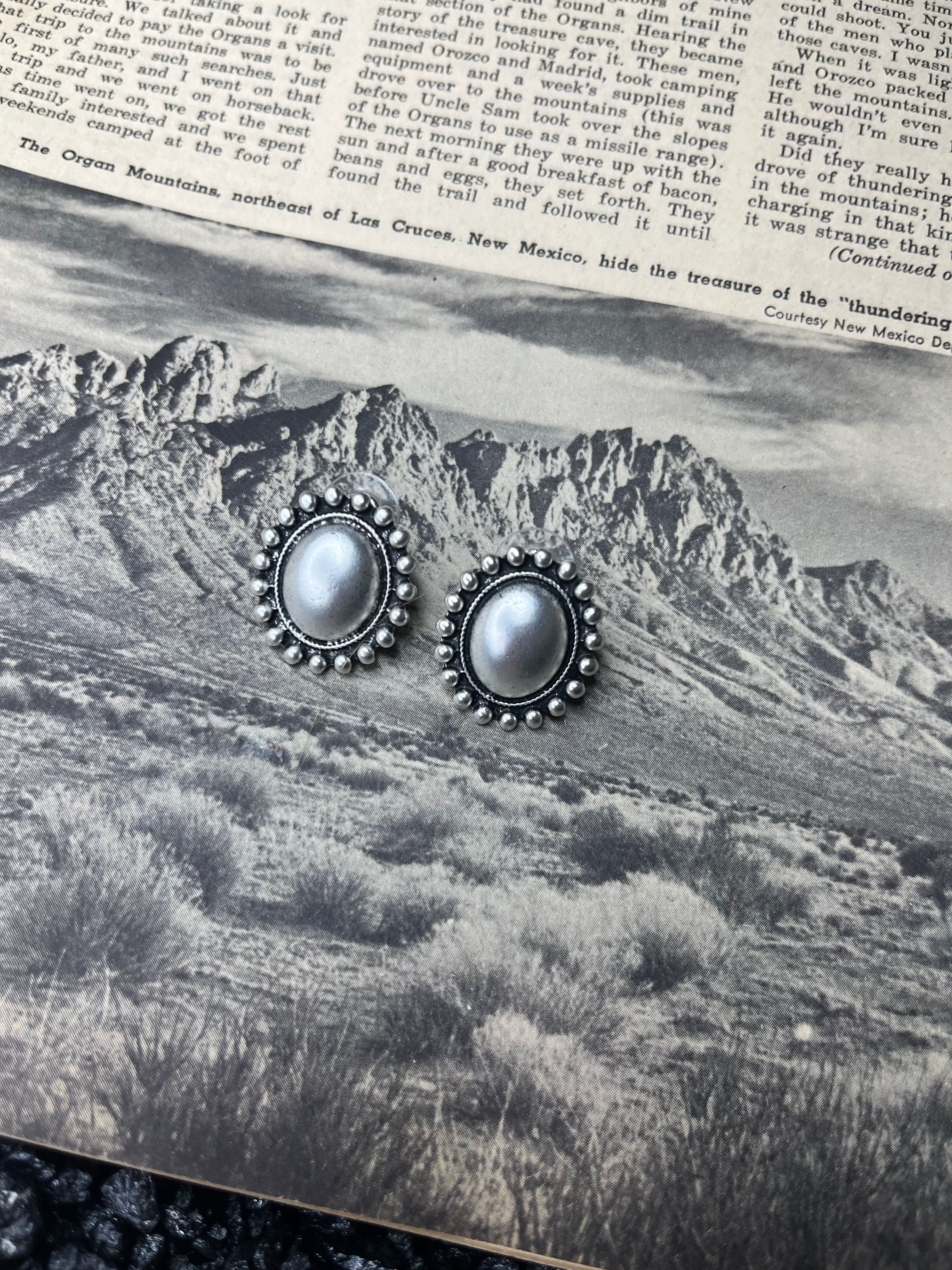 Faux Silver Boho Oval Studs