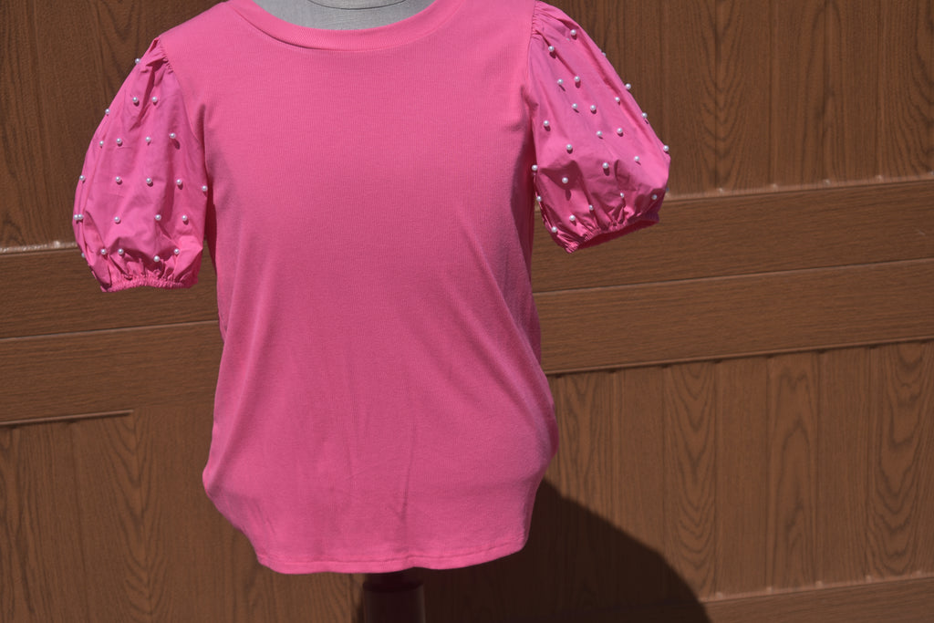 Pink Pearl Puff Sleeve Shirt