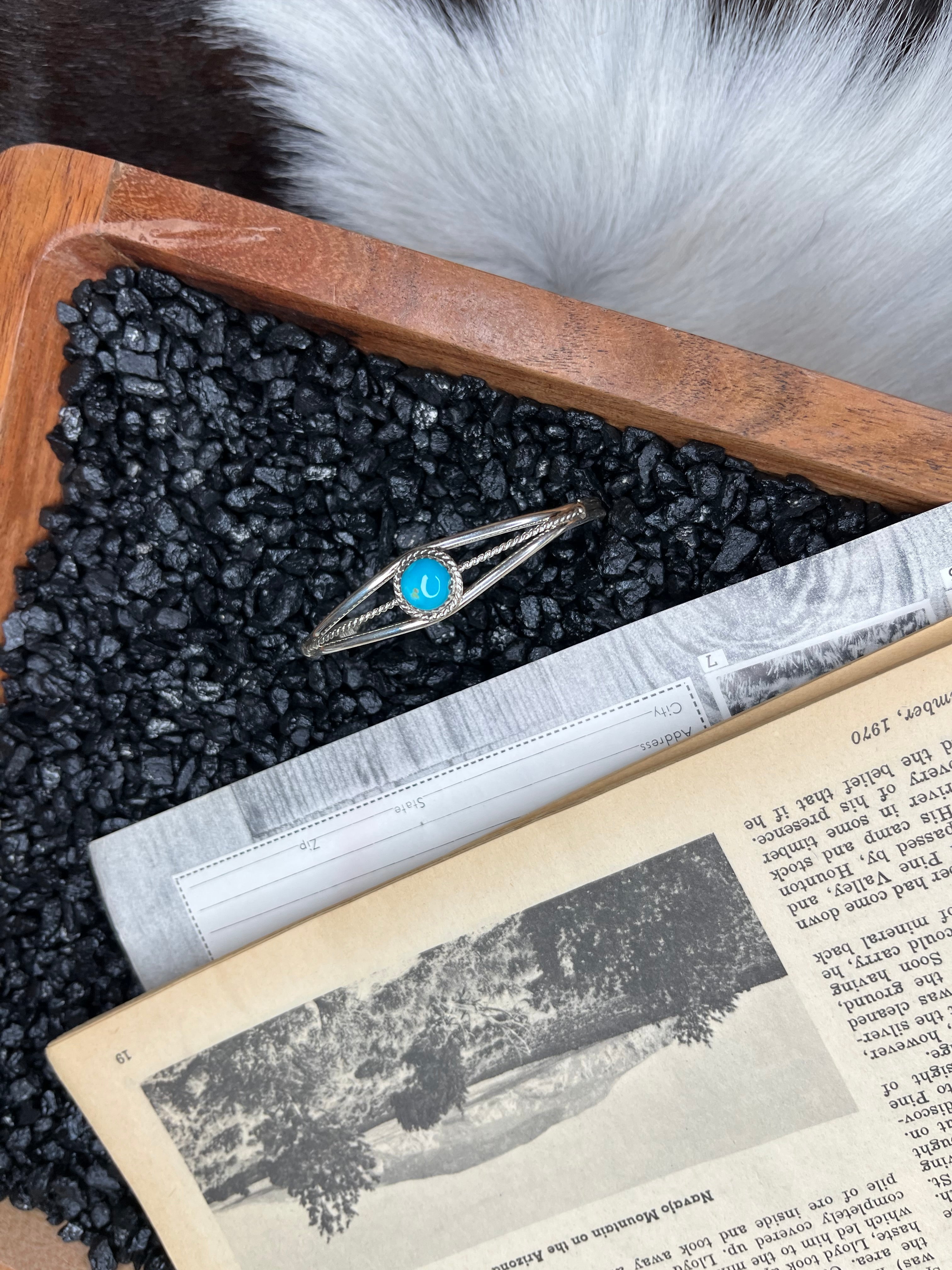 Small Genuine Sterling Silver and Kingman Turquoise Cuff