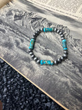 Faux Silver and Turquoise Stretchy Bracelet