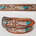 Turquoise Feather Leather Belt