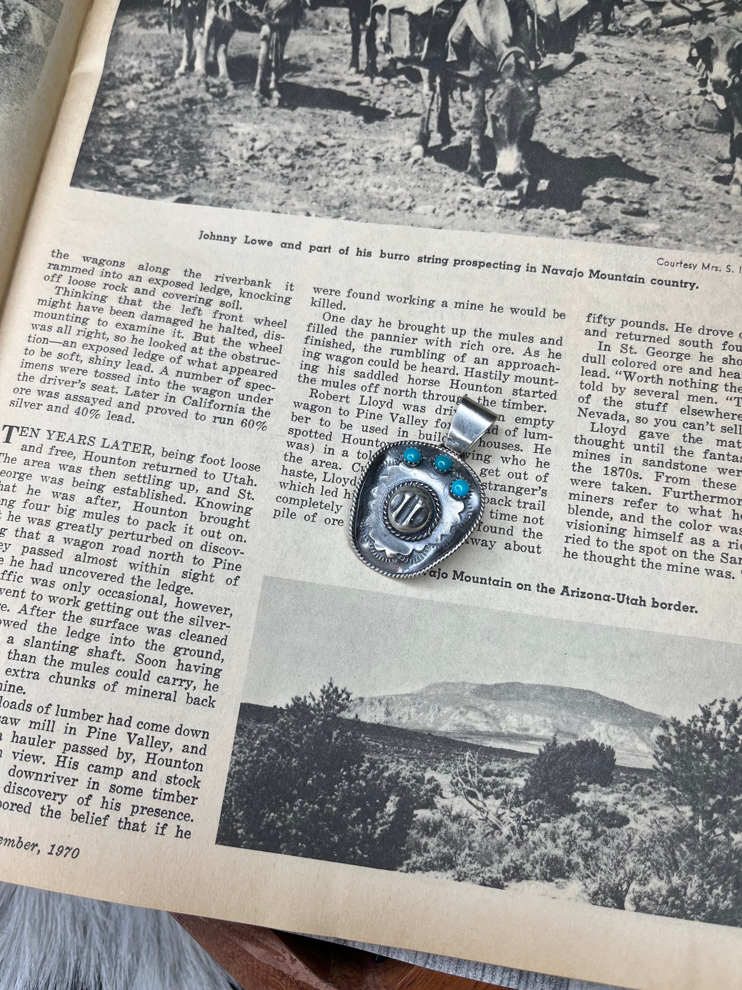 Sterling Silver and Kingman Turquoise Cowboy Hat Pendant