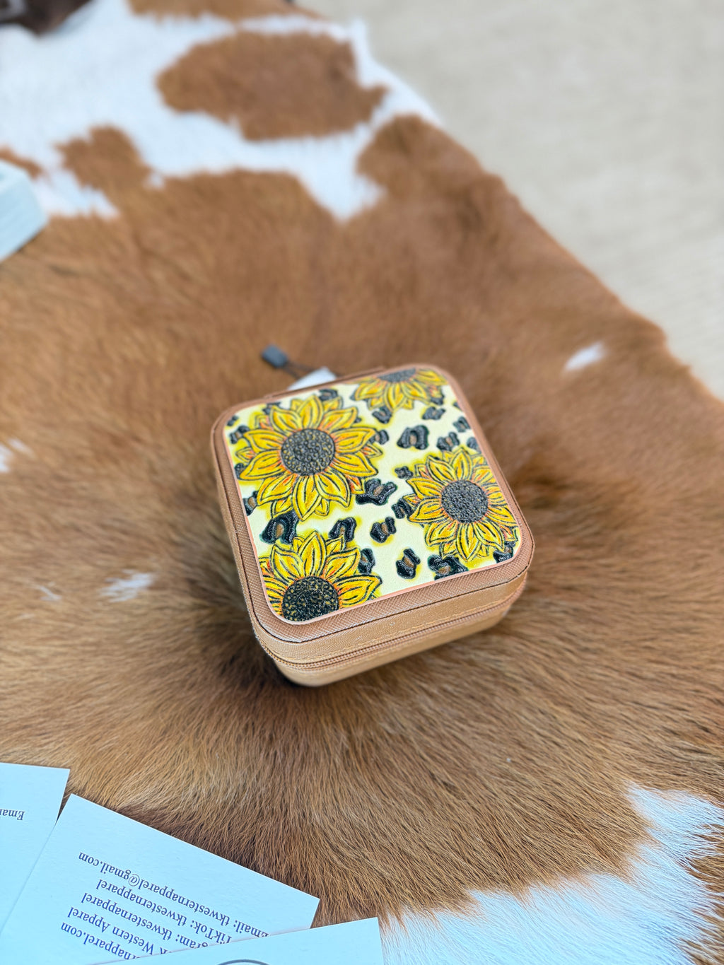Mini Sun Flower Tooled Leather Jewelry Box