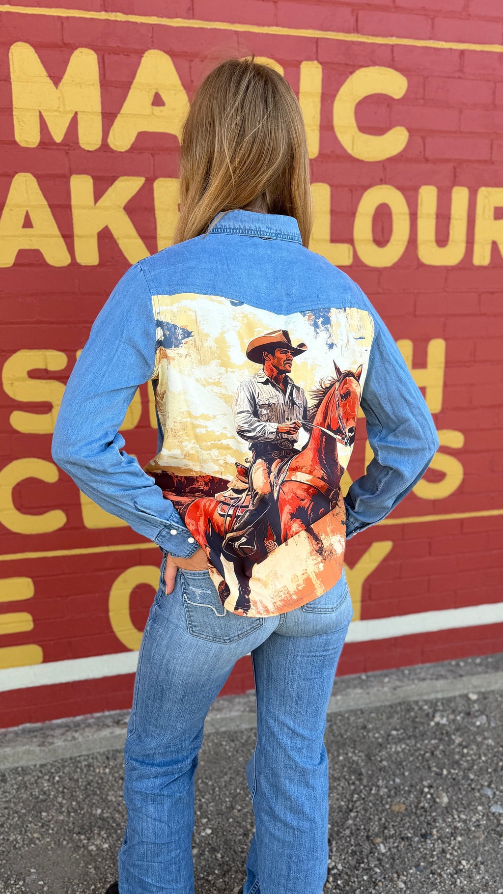 Light Wash Tencil Western Yoke Printed Vintage Shirt