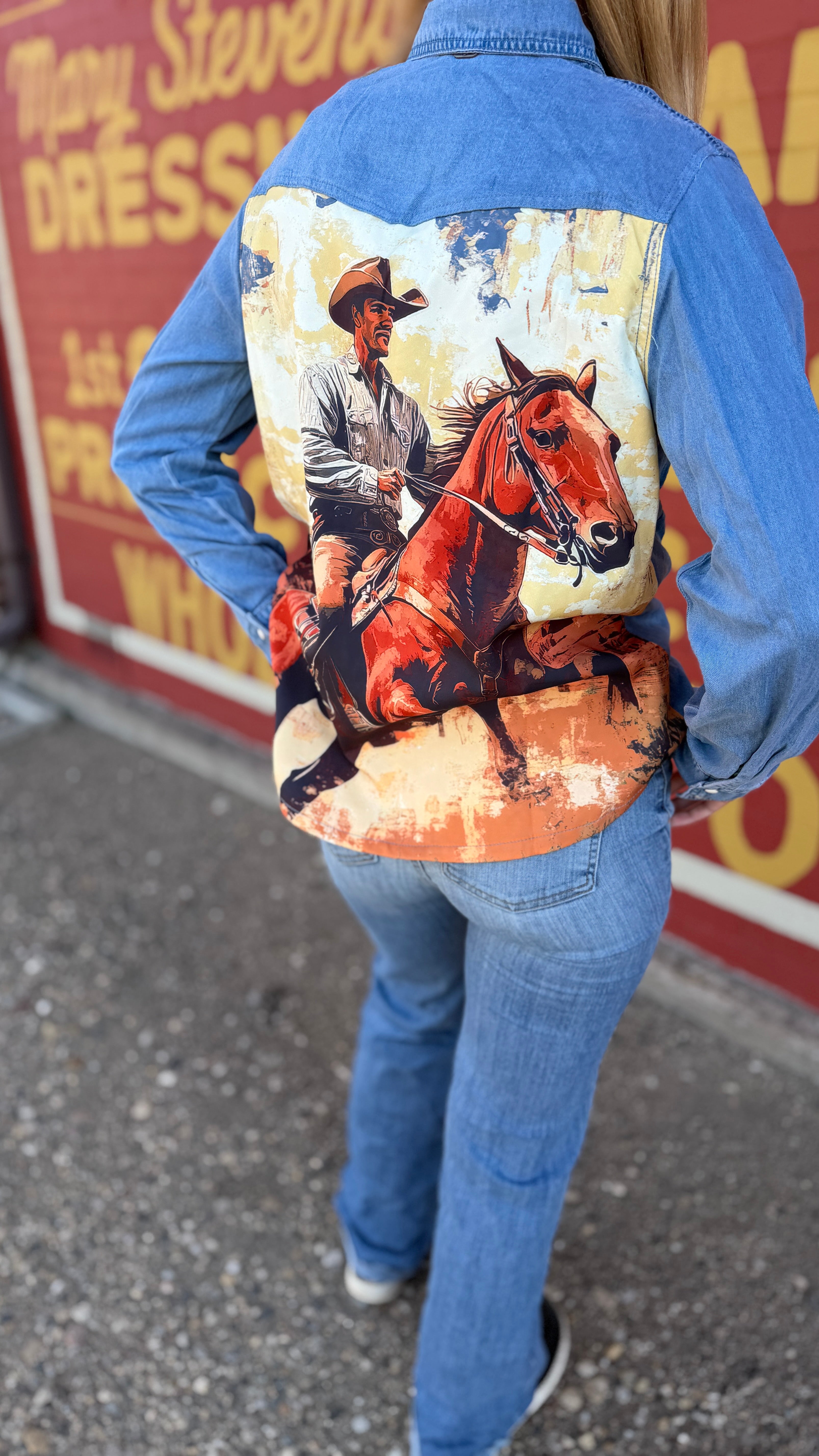 Light Wash Tencil Western Yoke Printed Vintage Shirt