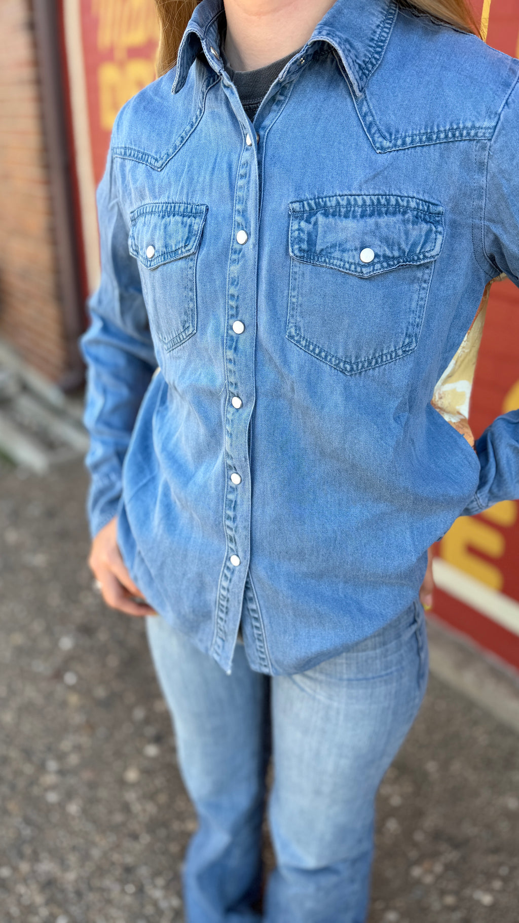 Light Wash Tencil Western Yoke Printed Vintage Shirt