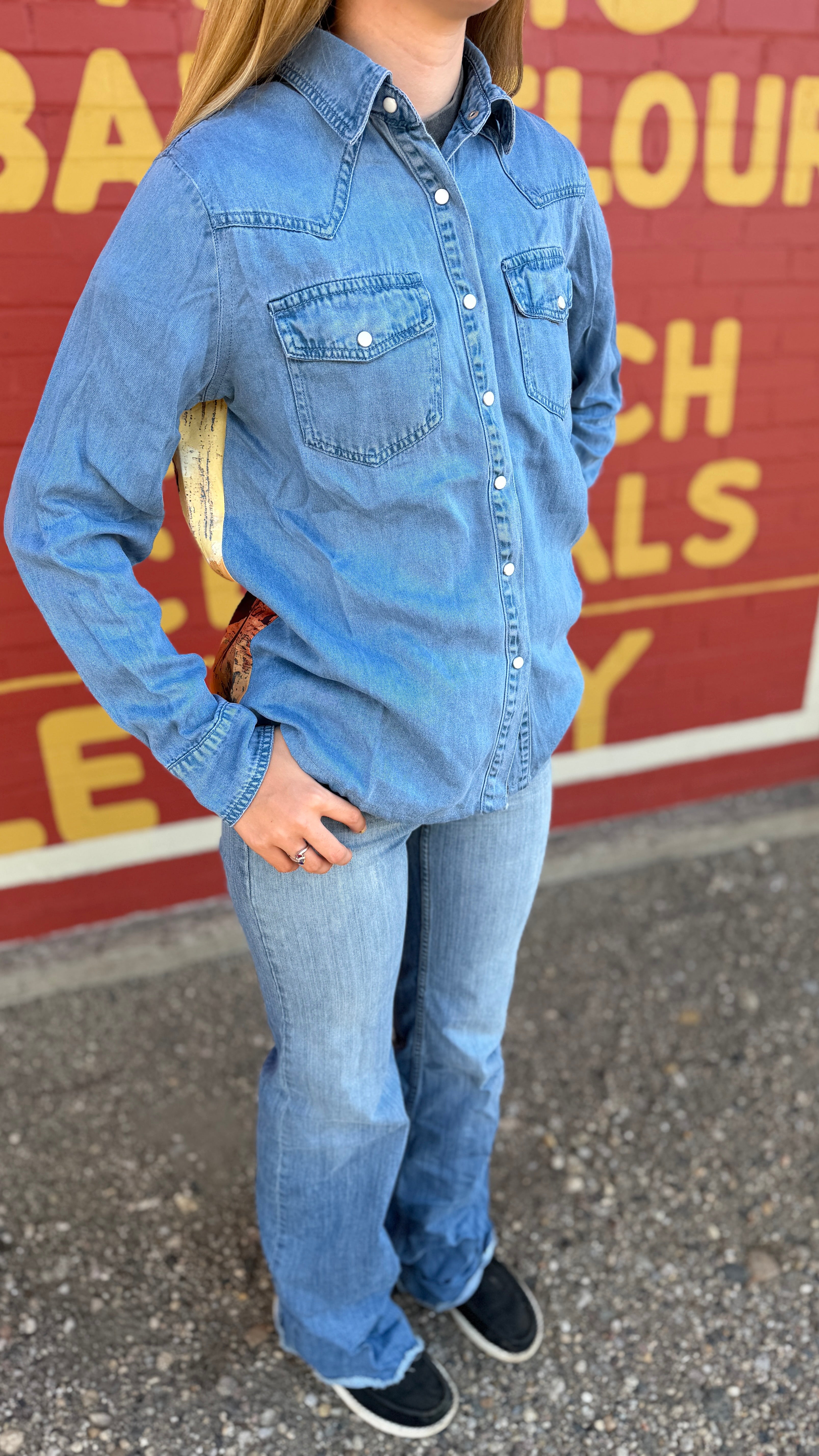 Light Wash Tencil Western Yoke Printed Vintage Shirt