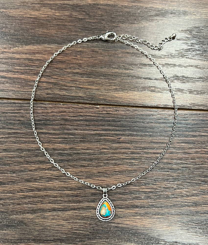 Faux Silver 16" Gemstone Chain Necklace