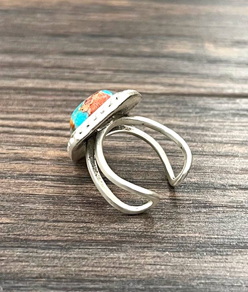 Faux Silver Arrowhead Gemstone Adjustable Ring