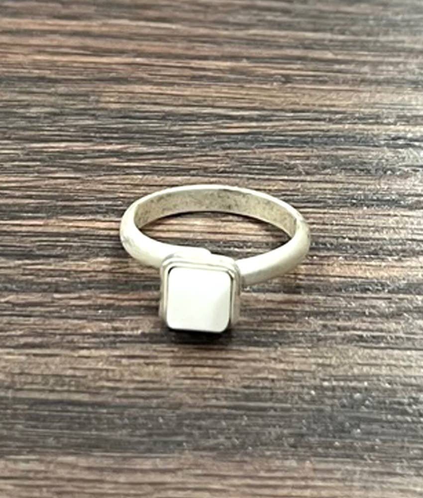 Faux Silver Small 5mm Square White Turquoise Adjustable Ring