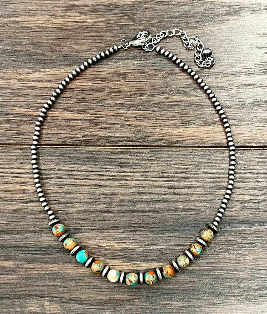 Faux Silver 17" Western Gemstone Necklace
