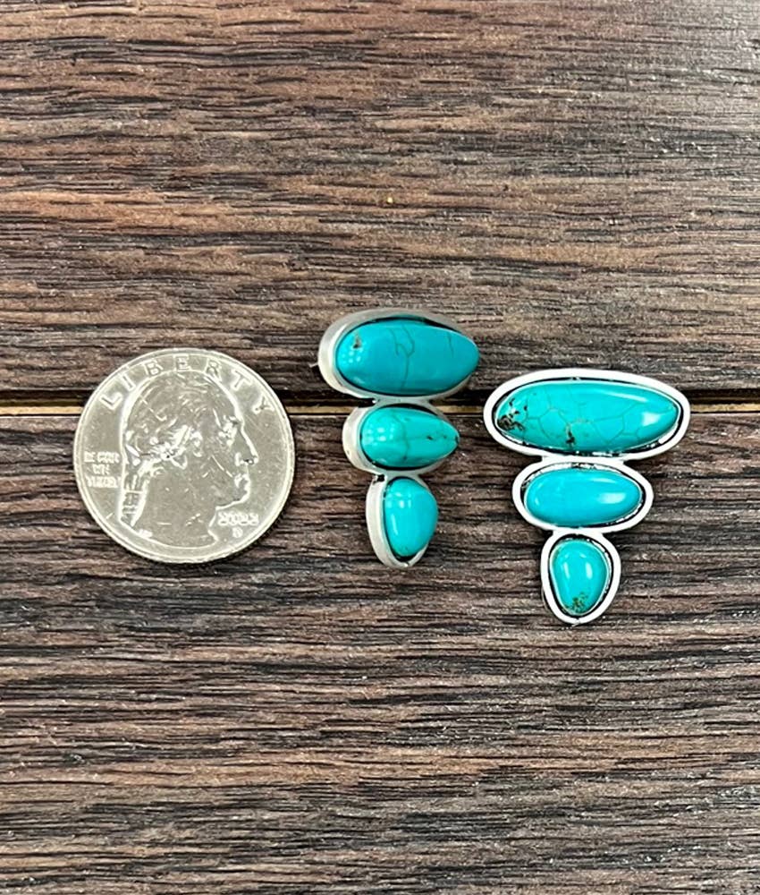 Faux Silver Western Turquoise Stud Earrings