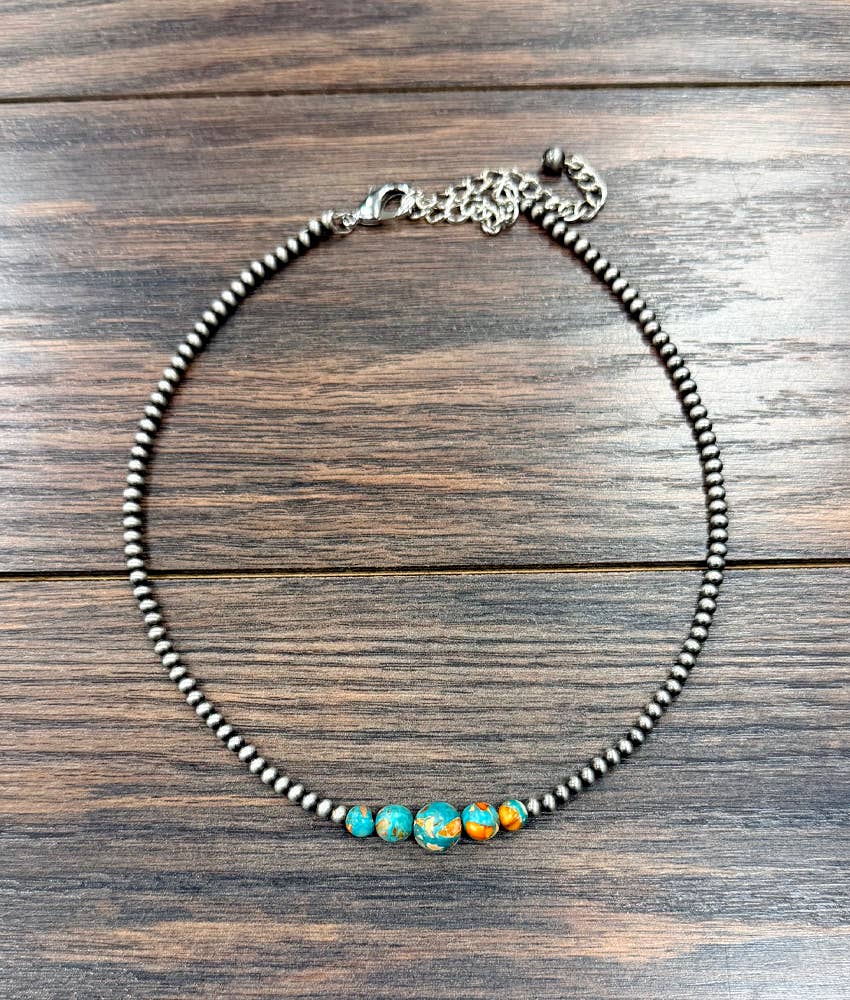 Faux Silver Graduated 15" Western Gemstone Necklace