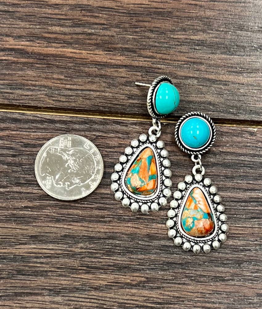 Faux Silver and Gemstone Post Earrings