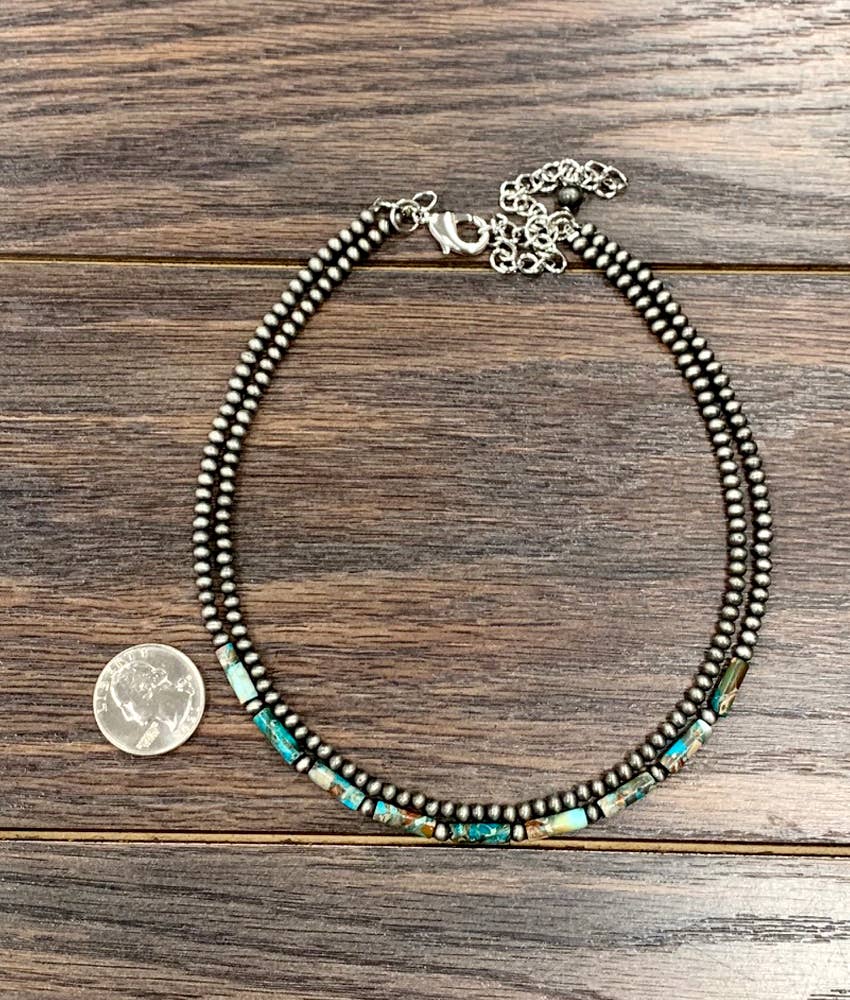 Faux Silver 15" Western Gemstone Strand Necklace