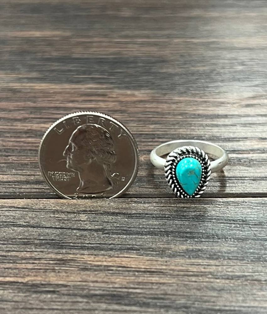 Faux Silver 10mm Drop Turquoise Adjustable Ring