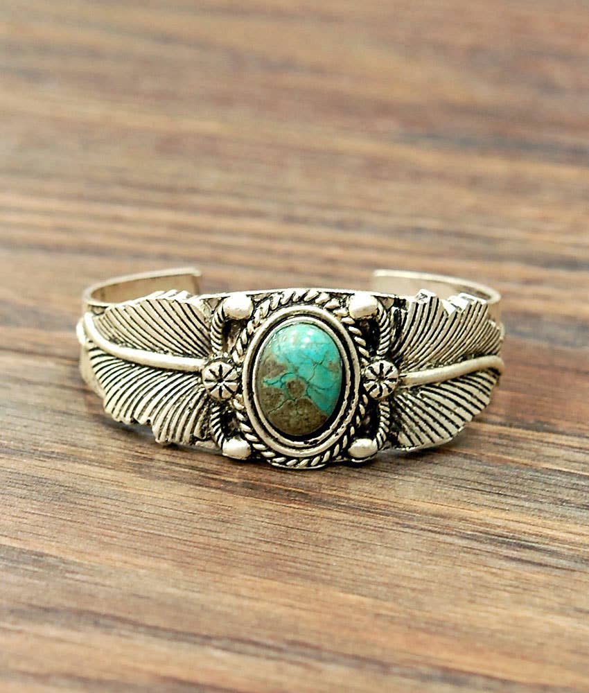 Faux Silver Western Turquoise Cuff Bracelet