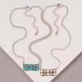 Faux Silver Western Stone Bar Pendant Necklace