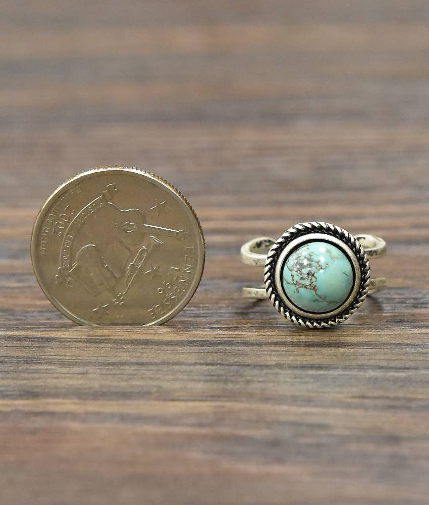 Faux Silver 10mm Turquoise Adjustable Ring