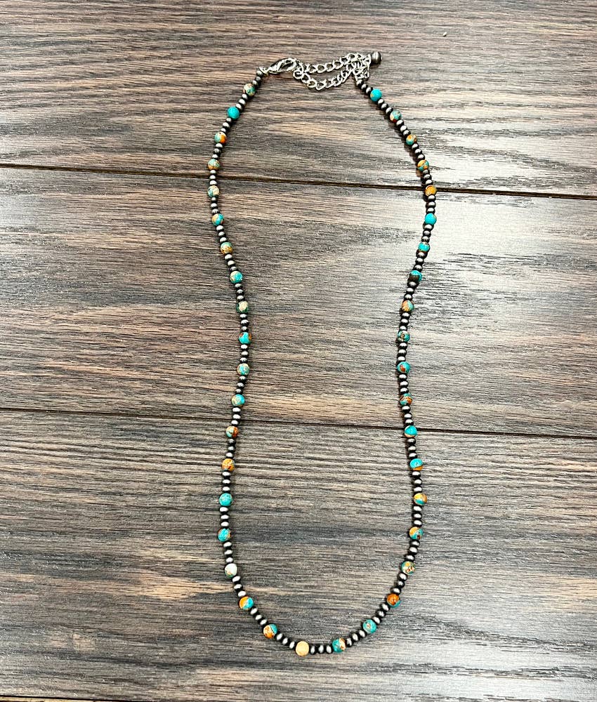 Faux Silver 26" Western Gemstone Necklace