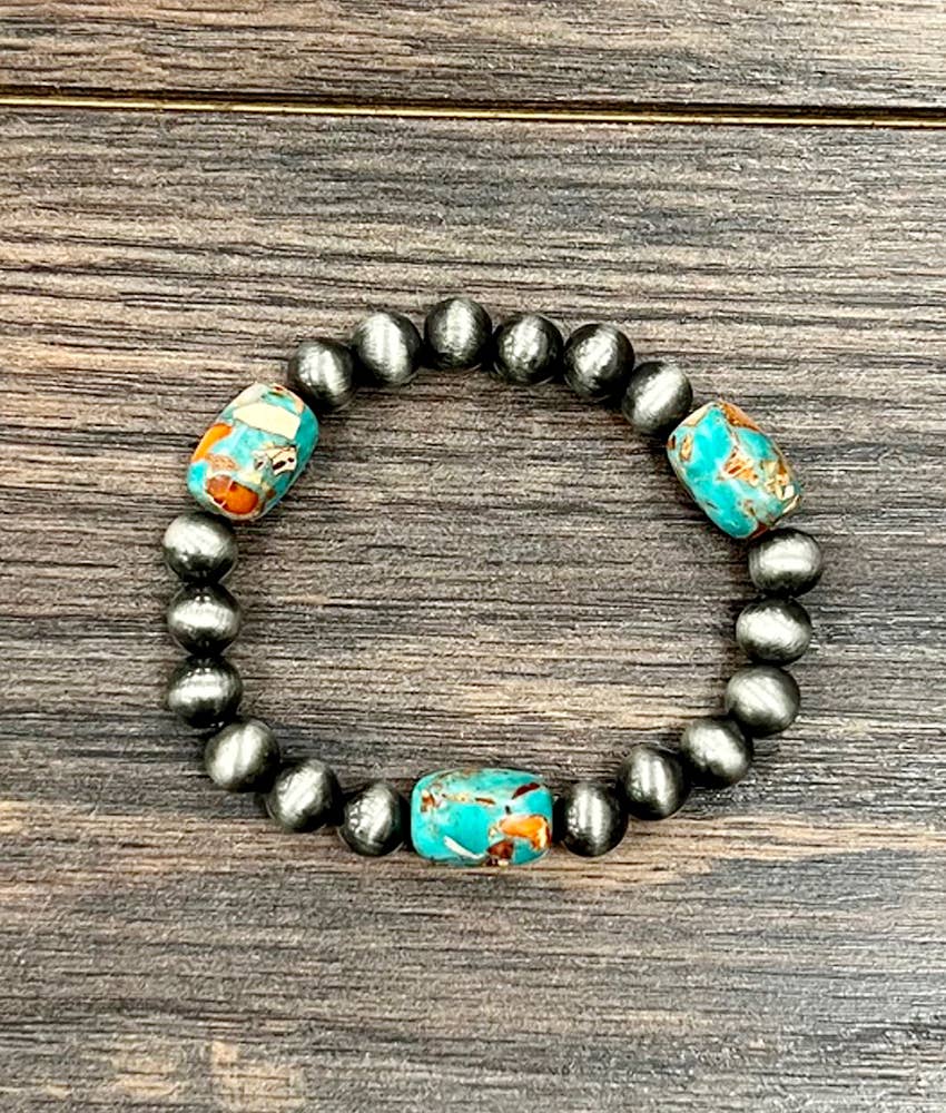 Faux Silver Western Gemstone Stretch Bracelet