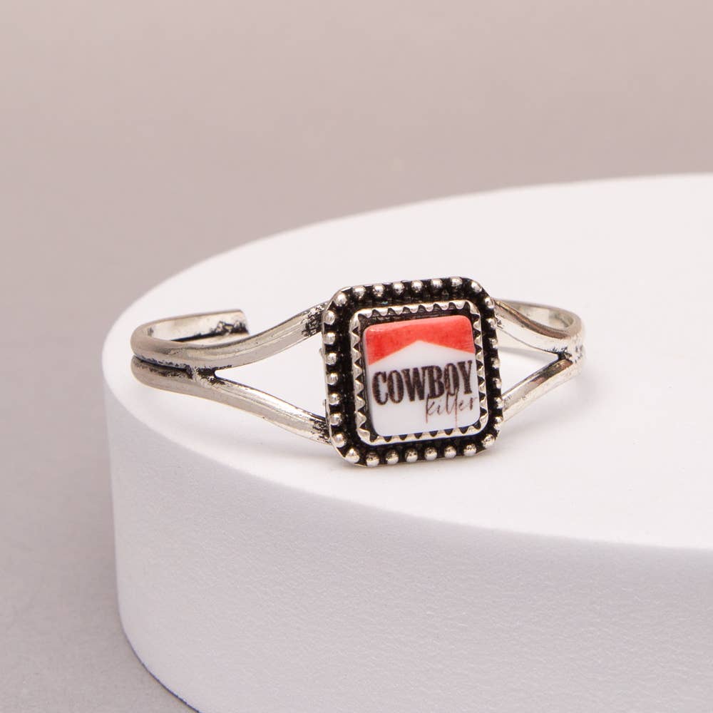 Faux Silver  Western Enamel Cowboy Killer Cuff Bracelet