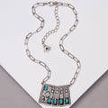 Faux Silver Western Playing Card Pendant Necklace with Turquoise Accents