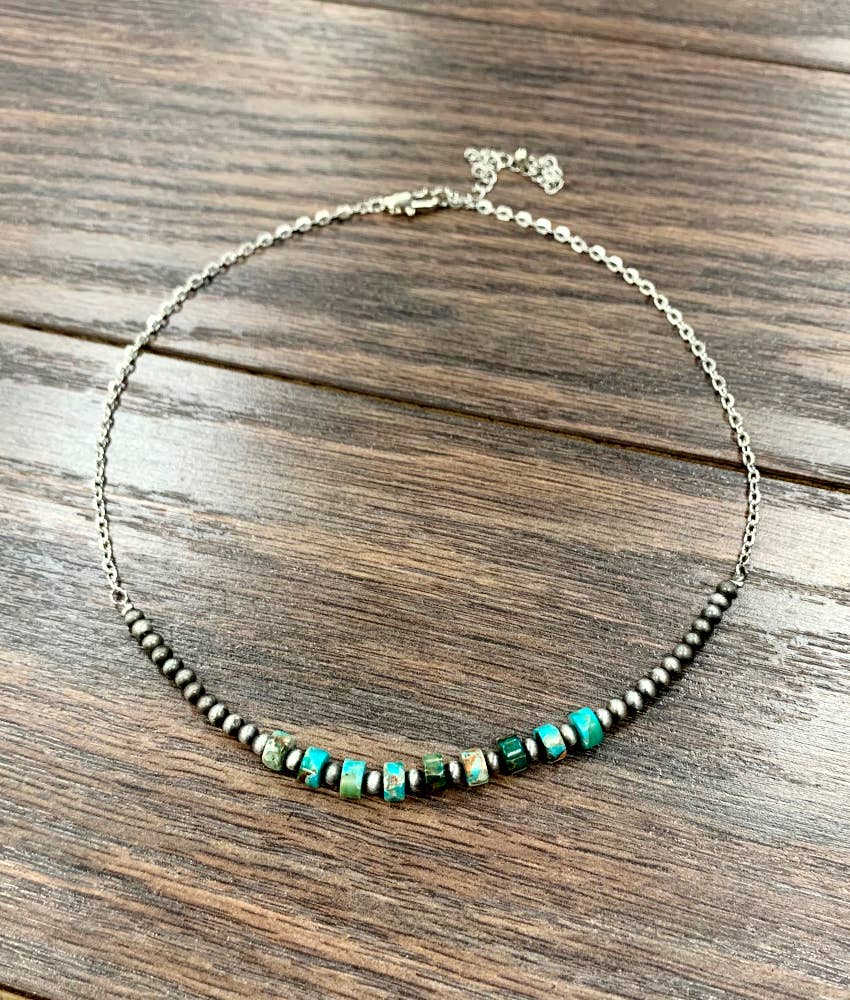 Faux Silver 15" Western 6mm Gemstone Necklace