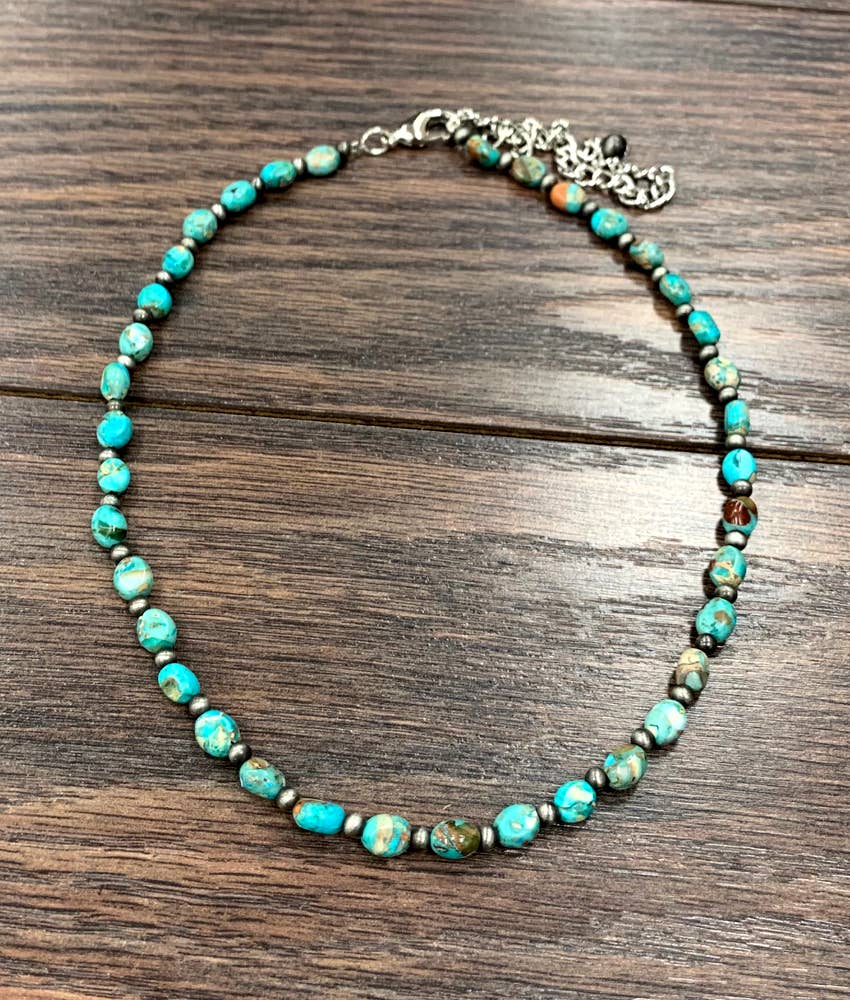 Faux Silver 16" Western 7mm Oval Gemstone Necklace