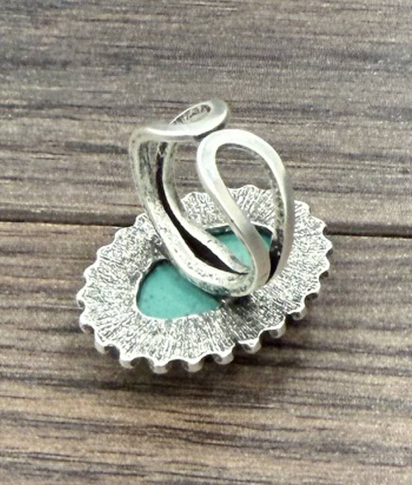Faux Silver 1.2" Western Oval Turquoise Adjustable Ring