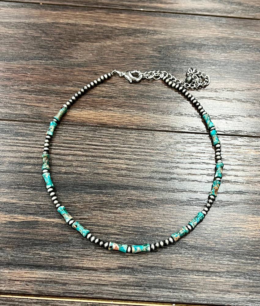 Faux Silver 16" Western 12mm Gemstone Necklace