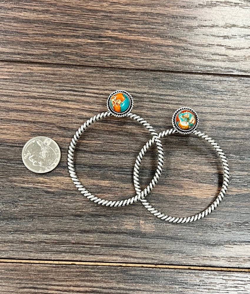 Faux Silver 2.5" 12mm Gemstone Hoop Stud Earrings