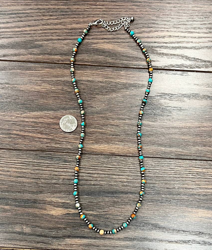 Faux Silver 26" Western Gemstone Necklace