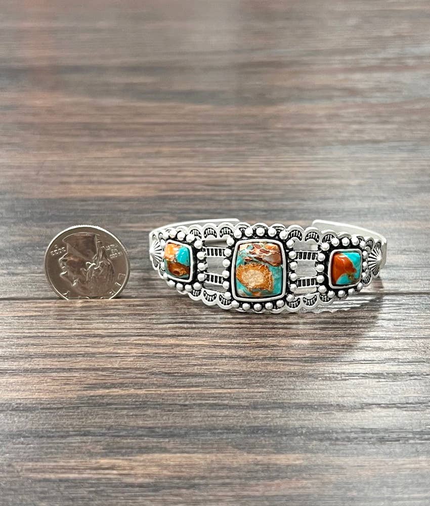 Faux Silver Western Gemstone Cuff Bracelet